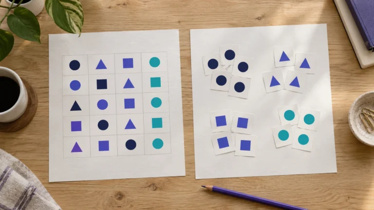 Apprentissage supervisé et non supervisé : un tableau avec une colonne cible et des cartes regroupées par similarité sur deux feuilles.