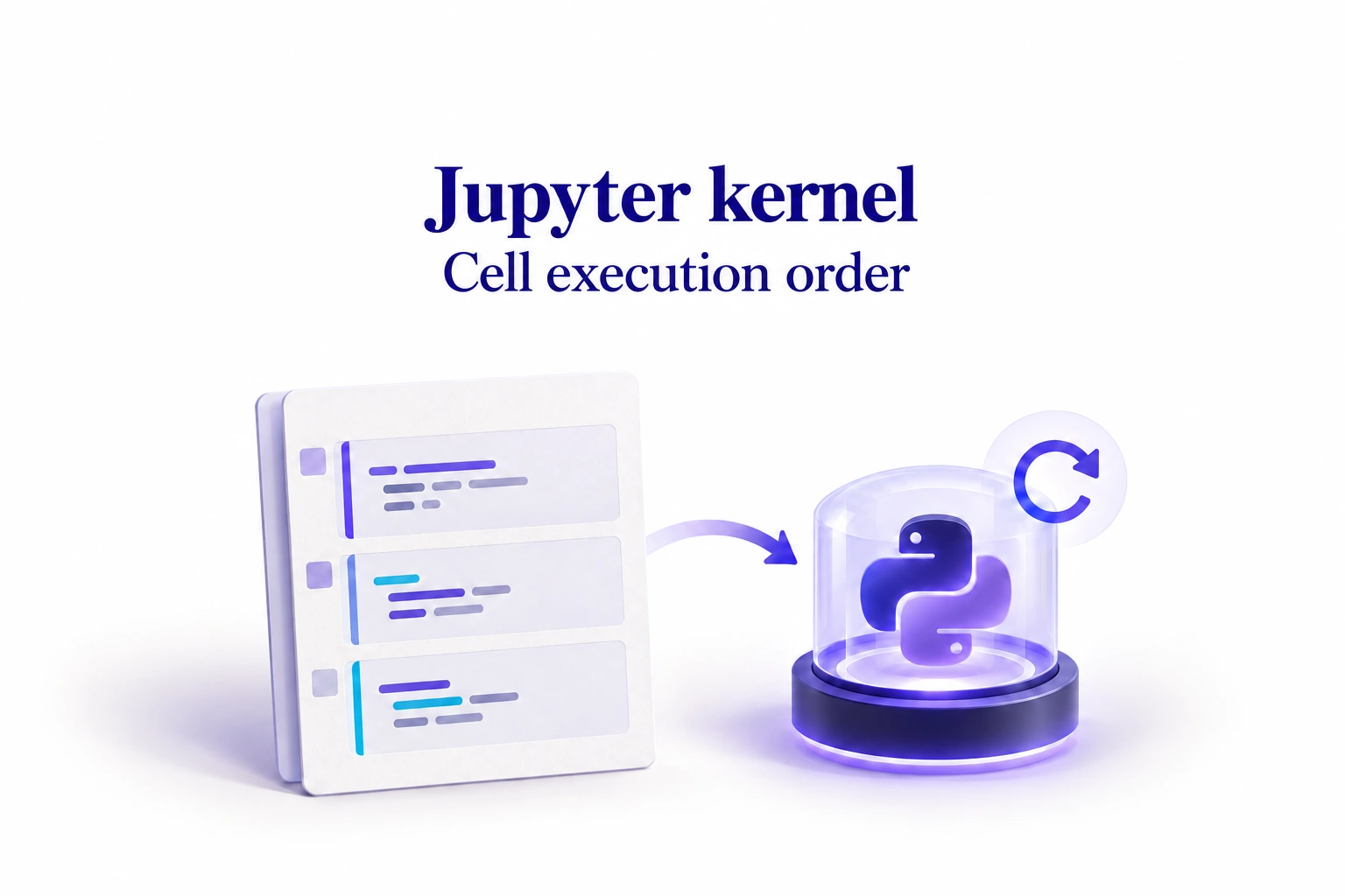 Notebook cells send code to a Python kernel, whose session can be restarted.